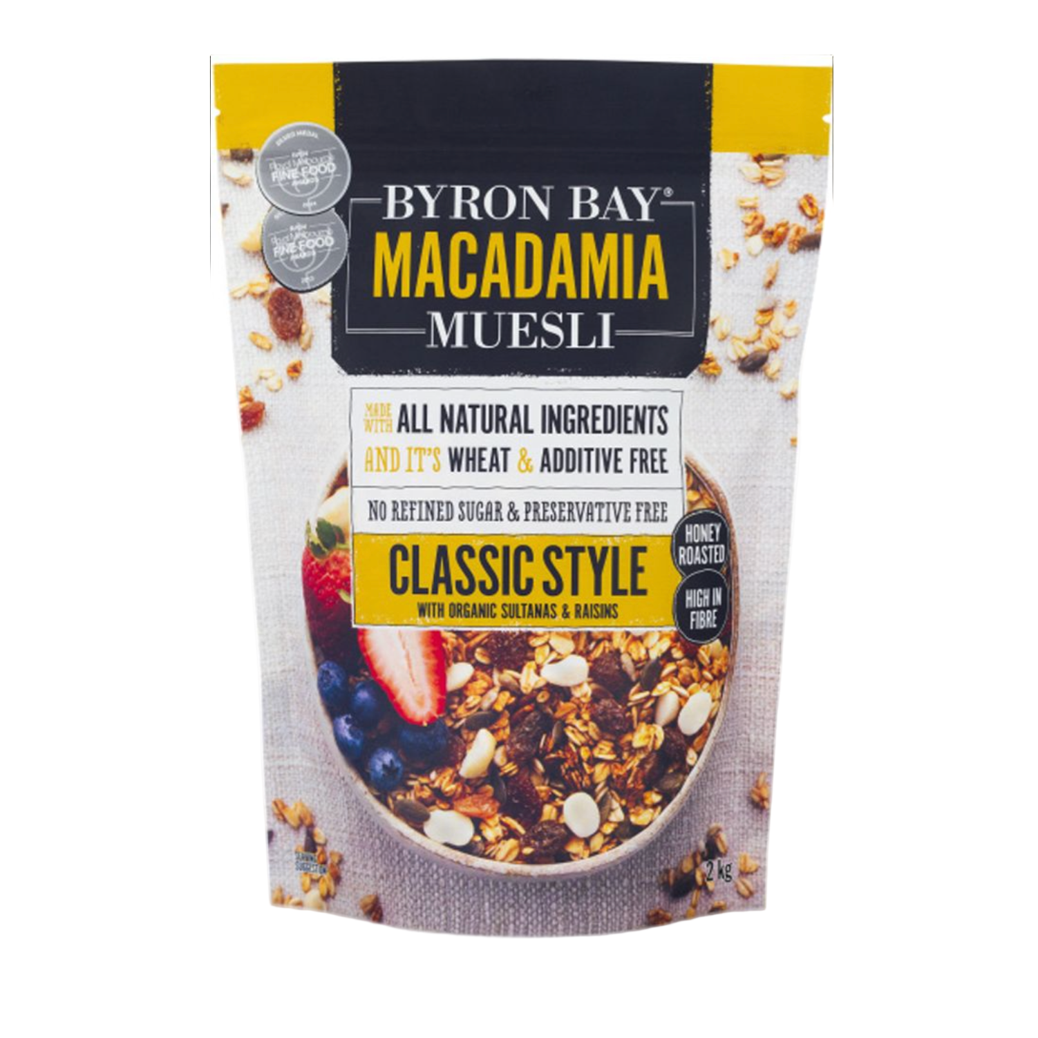 Byron Bay Macadamia Muesli package on a white background