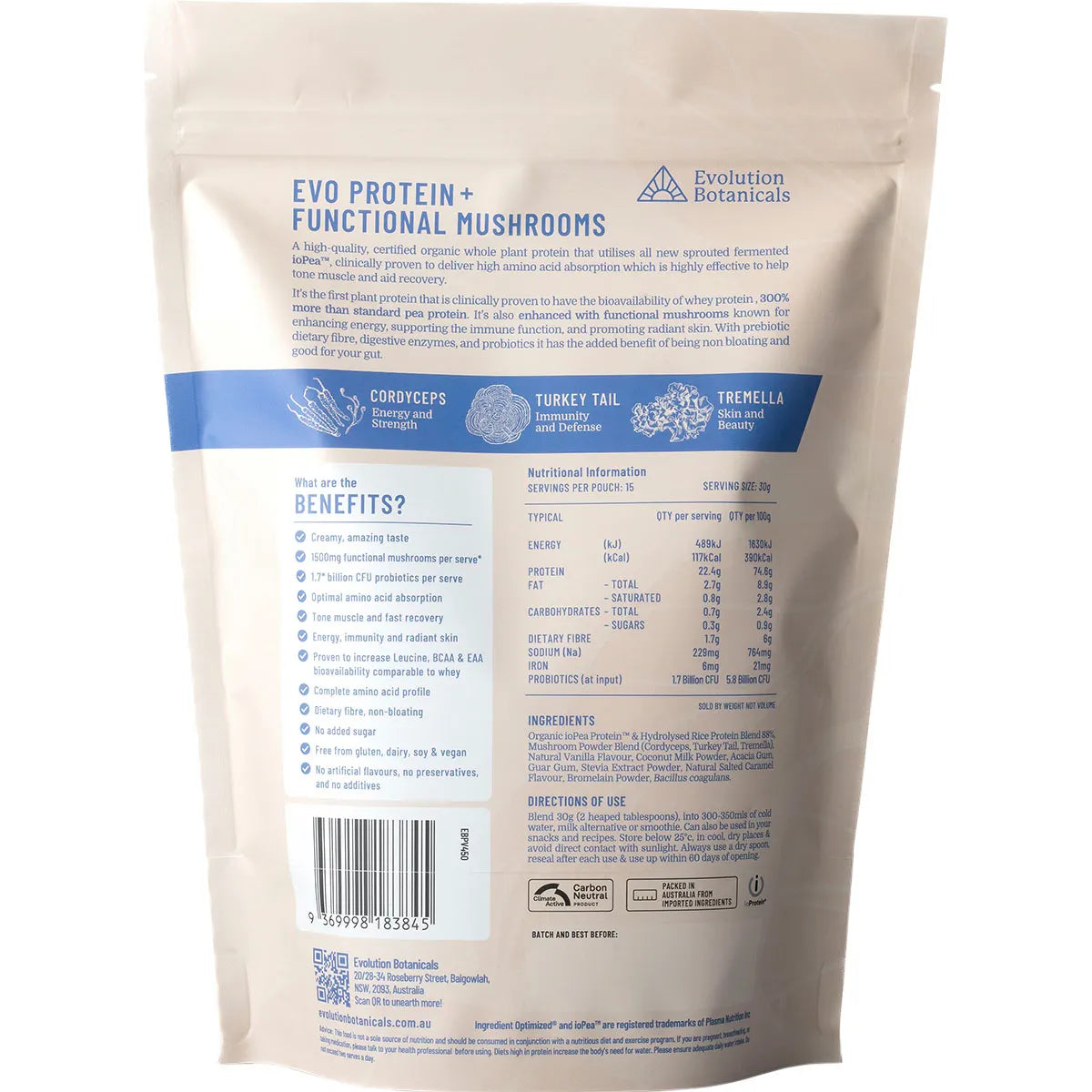 EVO+ Protein Functional Mushrooms Creamy Vanilla 450g2
