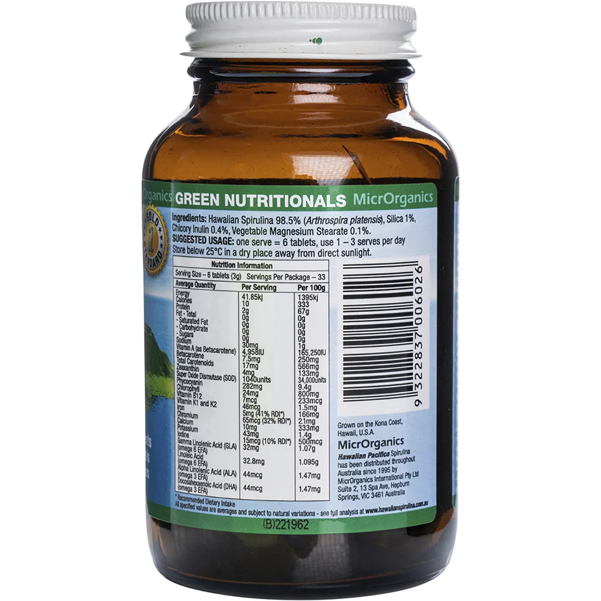 Hawaiian Pacifica Spirulina Tablets 500mg 200 Tabs3