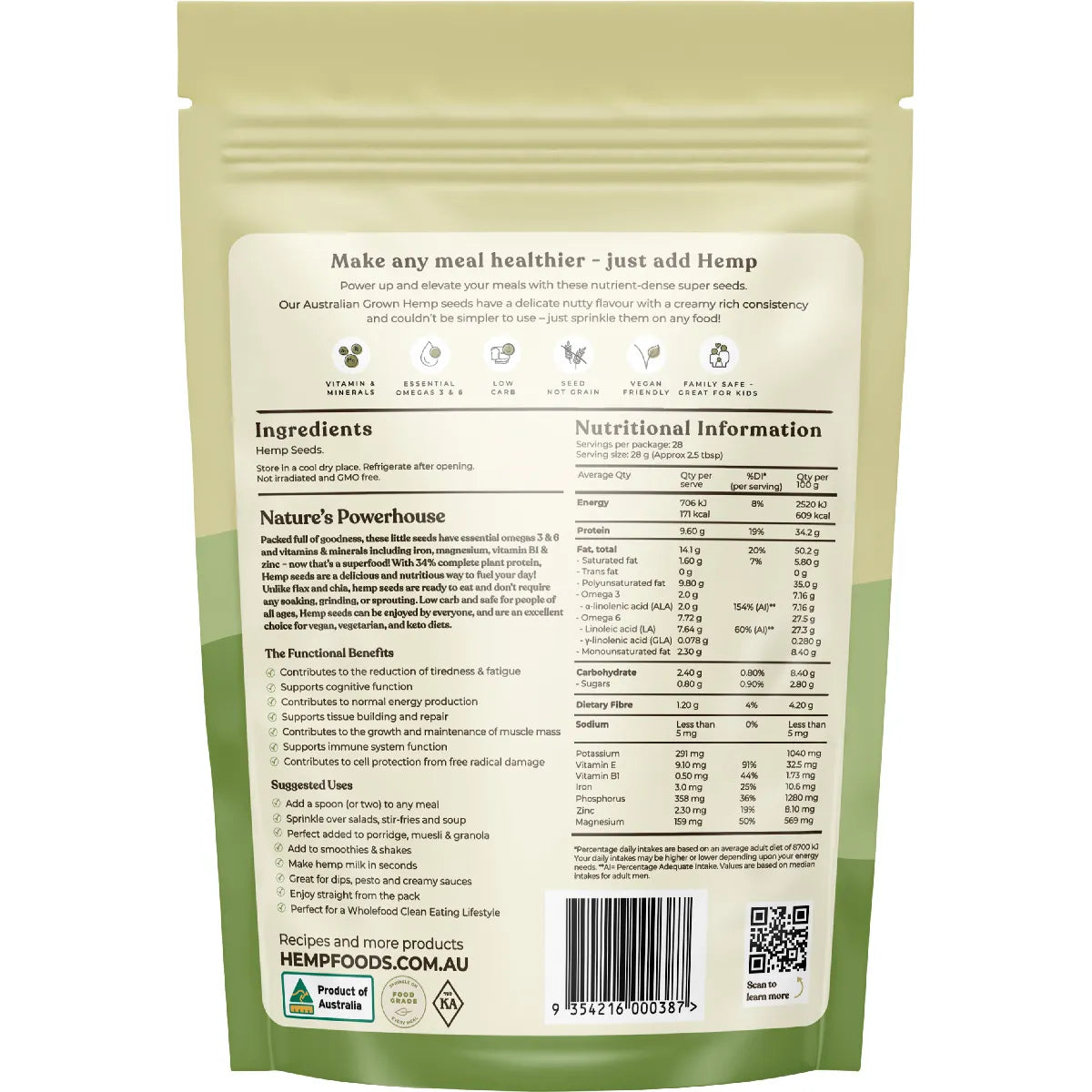 Hemp Foods Australia
Australian Hemp Seeds Hulled 800g