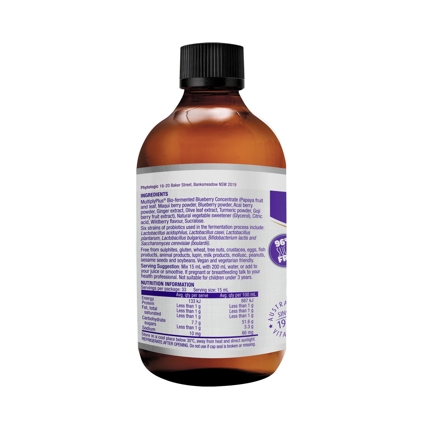 Bio-Fermented Blueberry Concentrate (with Papaya, Acai, Goji & Maqui) 500ml side