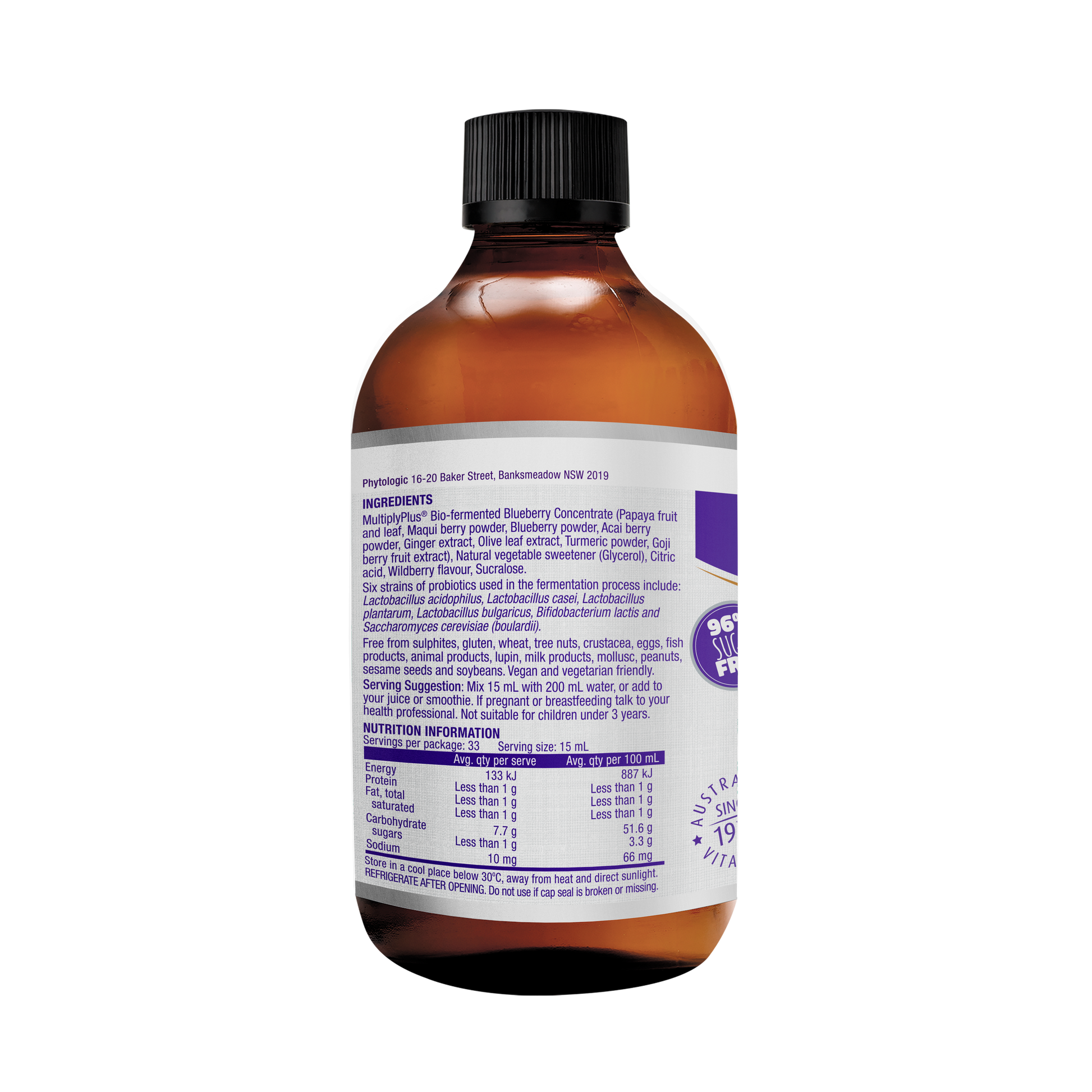 Bio-Fermented Blueberry Concentrate (with Papaya, Acai, Goji & Maqui) 500ml side