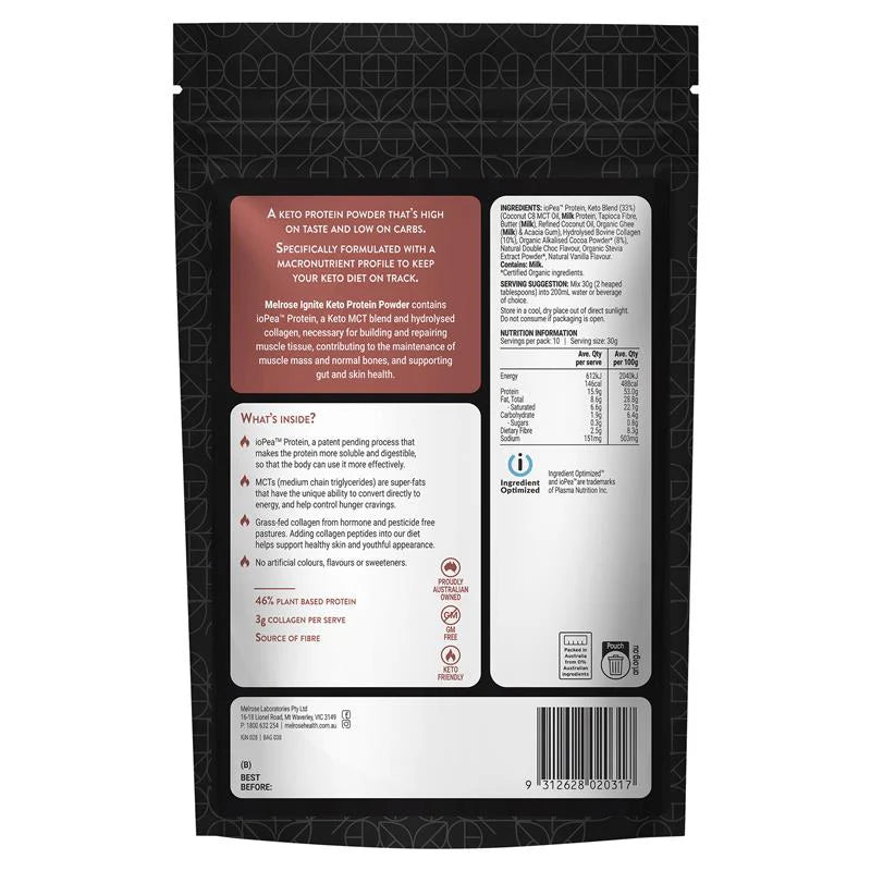 Ignite Keto Protein Powder Chocolate Fudge 300g back