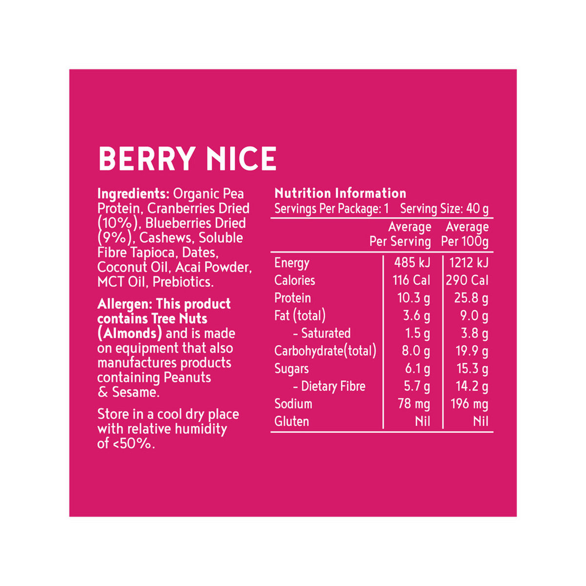 Protein Ball Berry Nice 40g nutrition