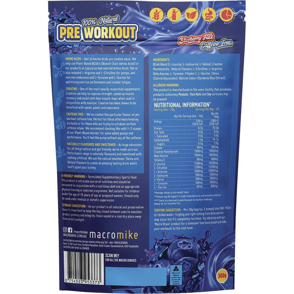 Macro Mike Pre Workout Blueberry Fizz 300g