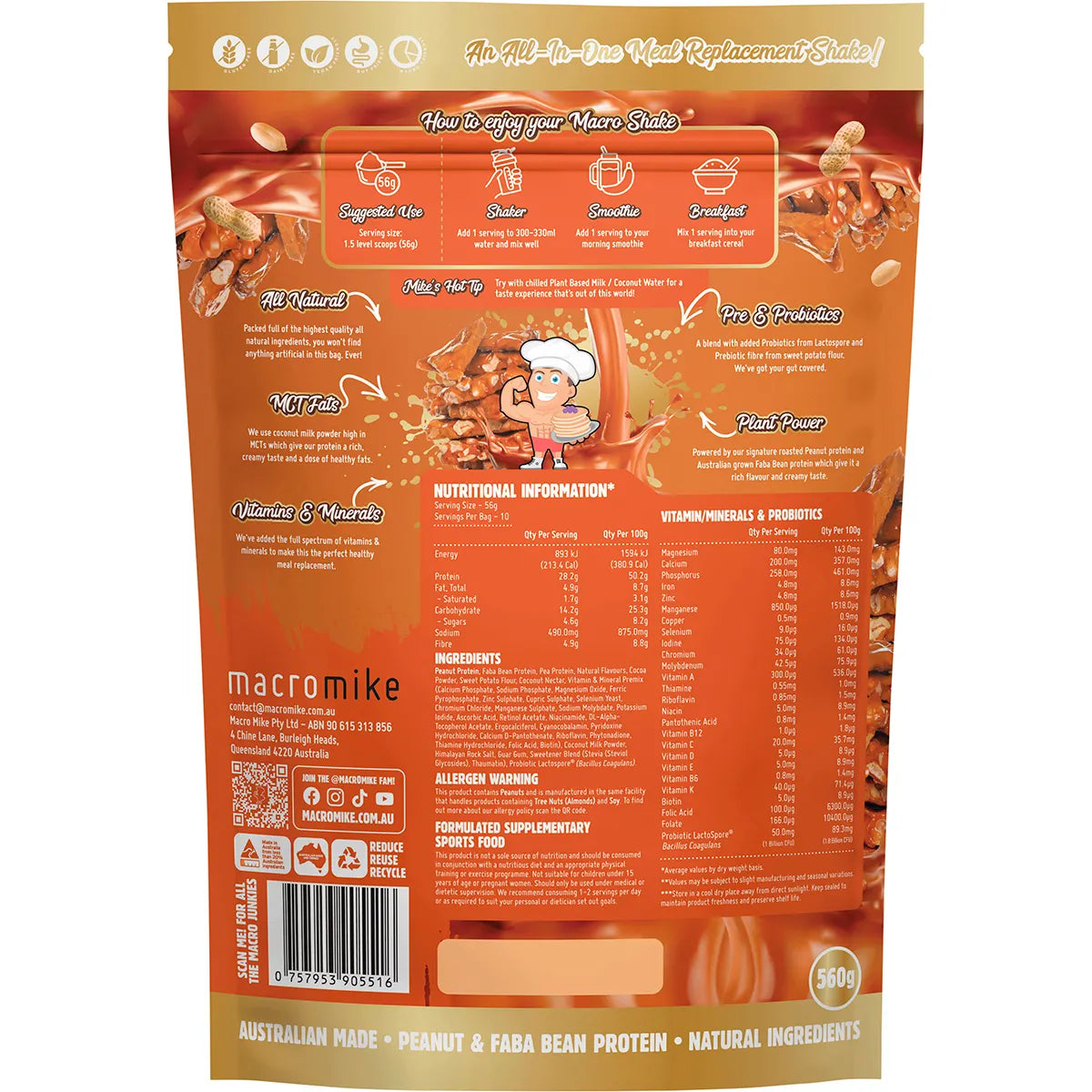 The Macro Shake Meal Replacement Salted Caramel Peanut 560g