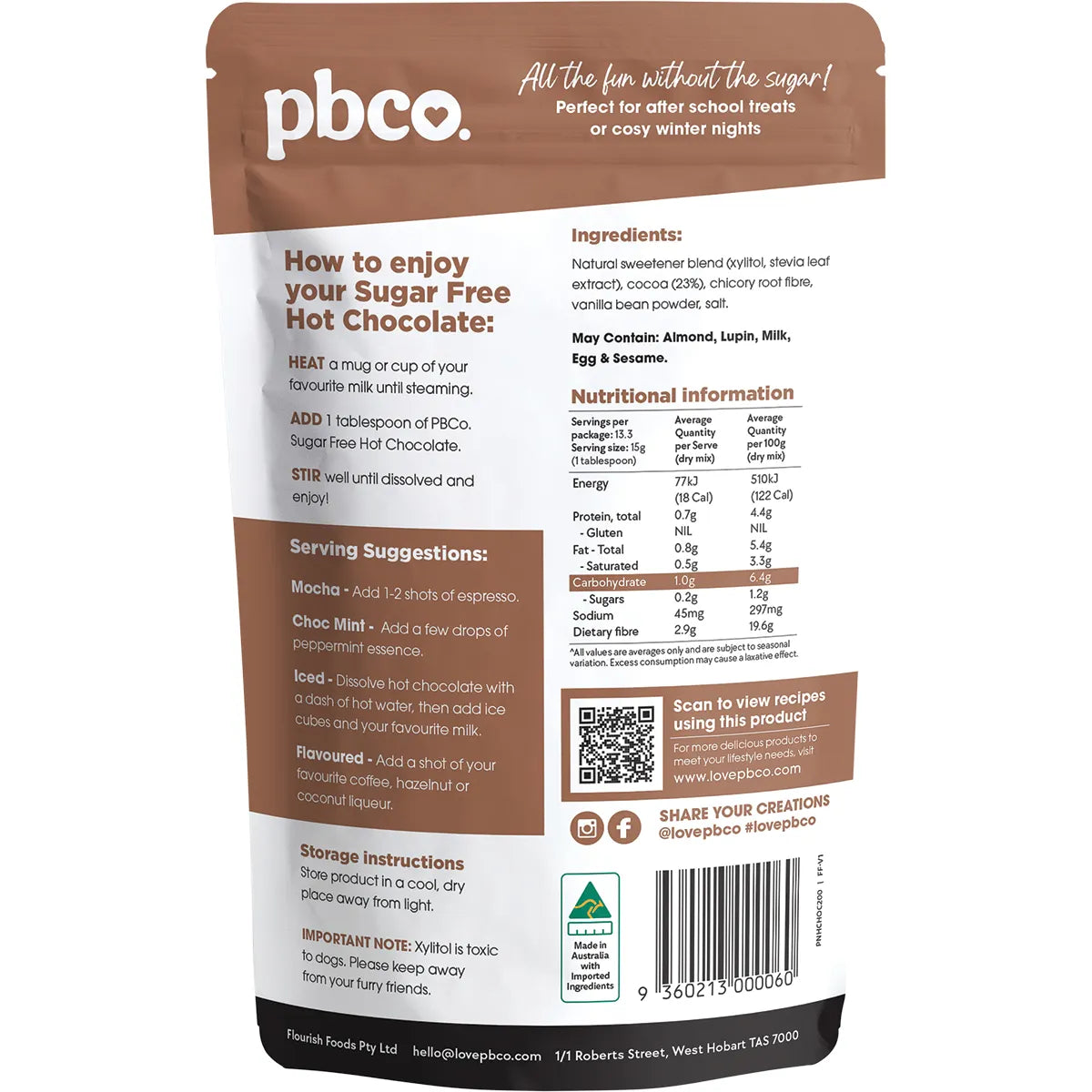 PBCo
Hot Chocolate 98% Sugar Free 200g