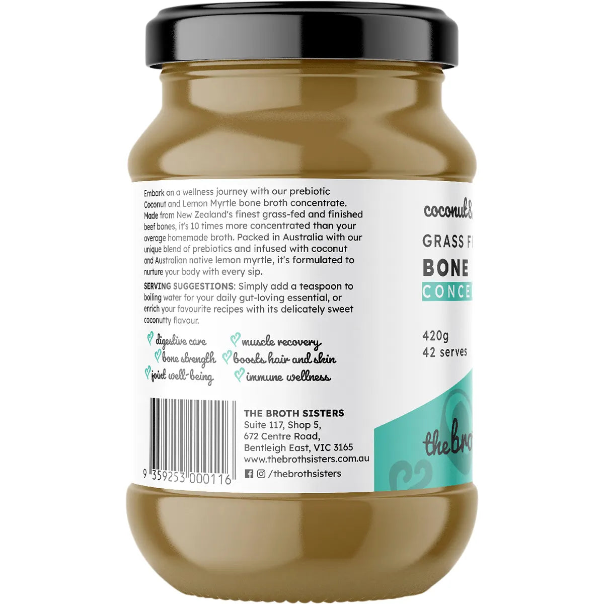 The Broth Sisters
Beef Bone Broth Concentrate Coconut & Lemon Myrtle 420g