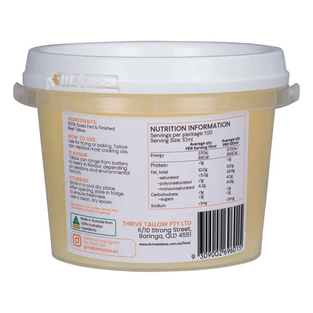 Thrive Tallow
100% Grass Fed Tallow 1L