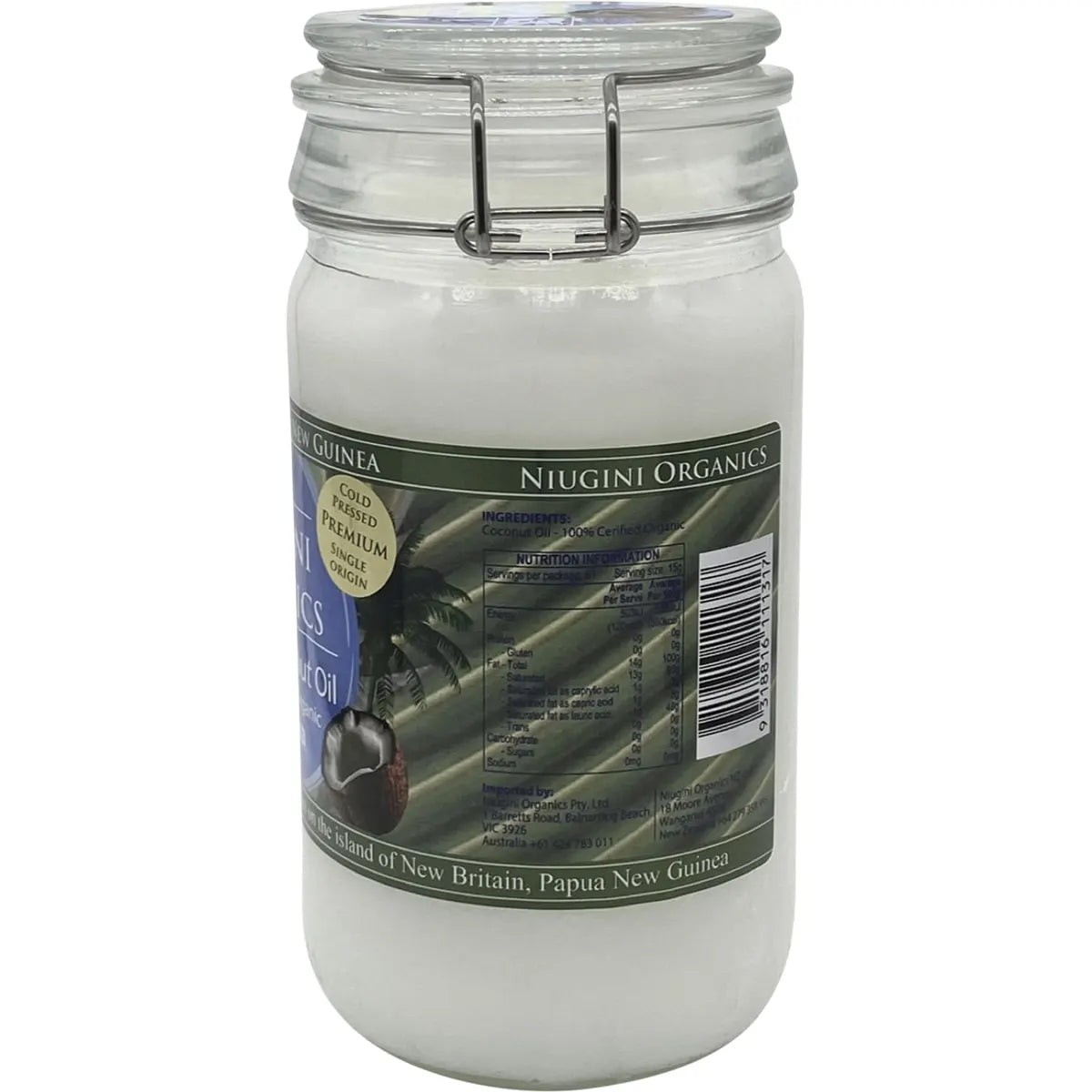 100% Pure Certified Organic Virgin Coconut Oil 1L
