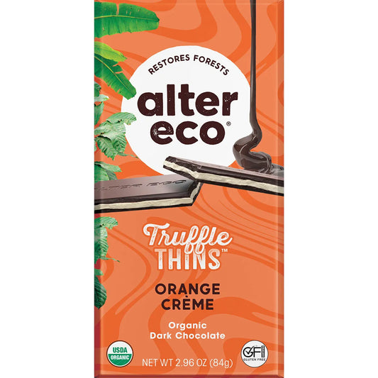 Organic Orange Creme Dark Chocolate Truffle Thins 84g front