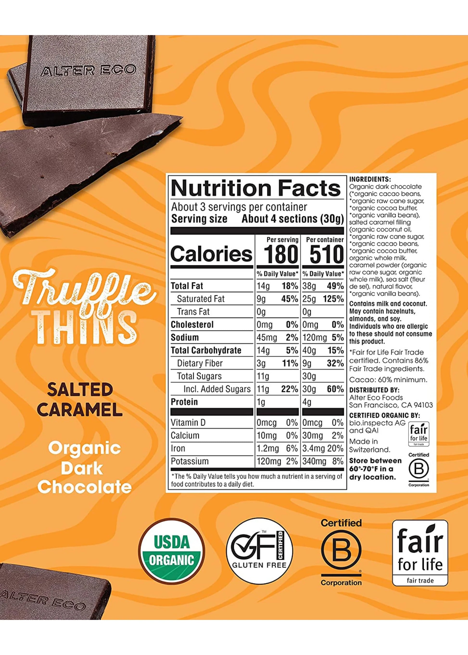 Organic Salted Caramel Dark Chocolate Truffle Thins 84g