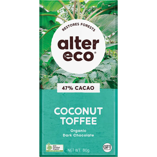 Organic Coconut Toffee 47% Dark Chocolate 80g