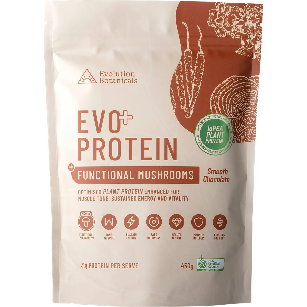 EVO+ Protein Functional Mushrooms Smooth Chocolate 450g1