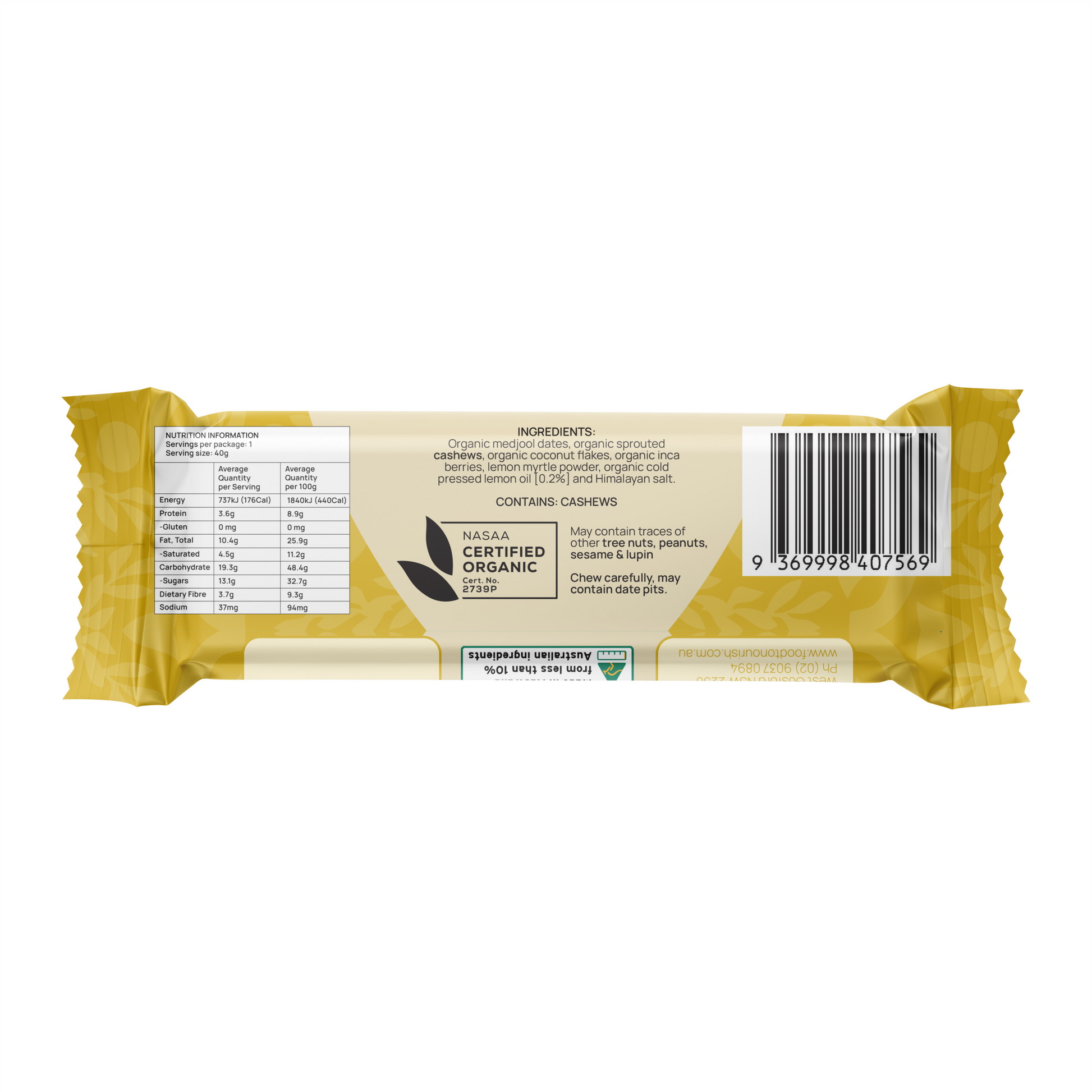 Bliss Bar Luscious Lemon 40g back