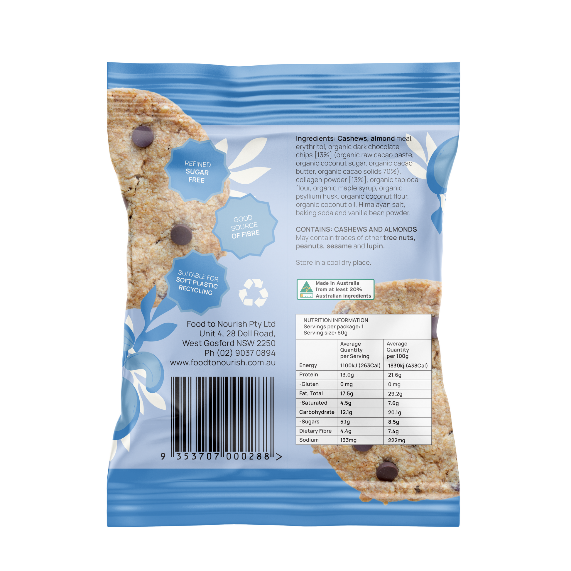 Protein Cookie Choc Chip 60g back