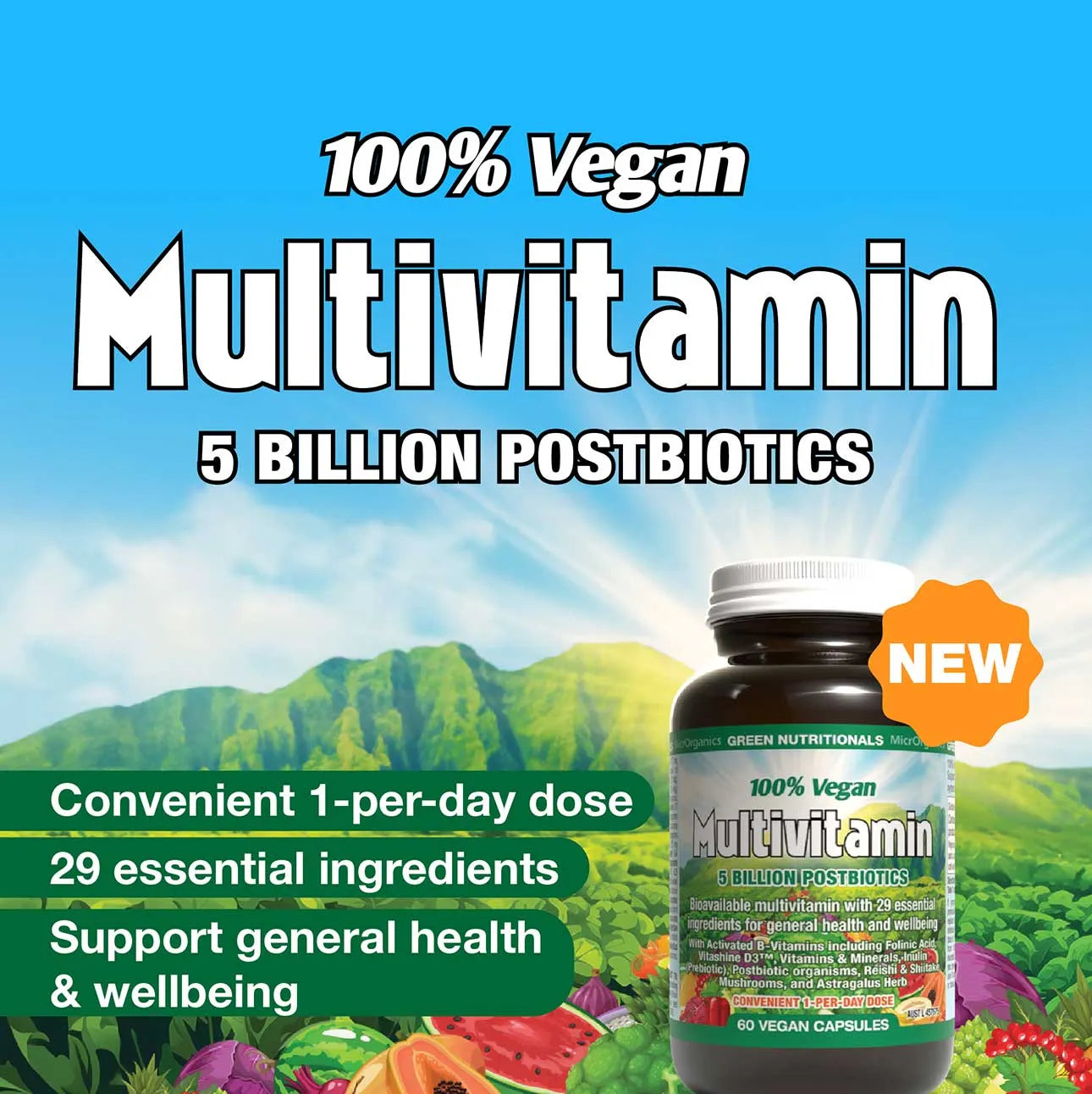 GREEN NUTRITIONALS 100% VEGAN MULTIVITAMIN 60VC