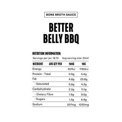 Bone Broth BBQ Sauce Better Belly 375ml nutrition