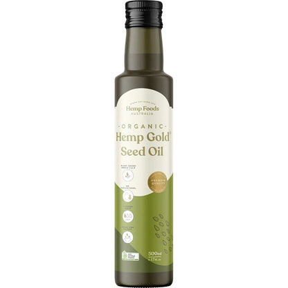 Hemp Foods Australia Organic Hemp Gold Seed Oil Contains Omega 3, 6 & 9 500ml front