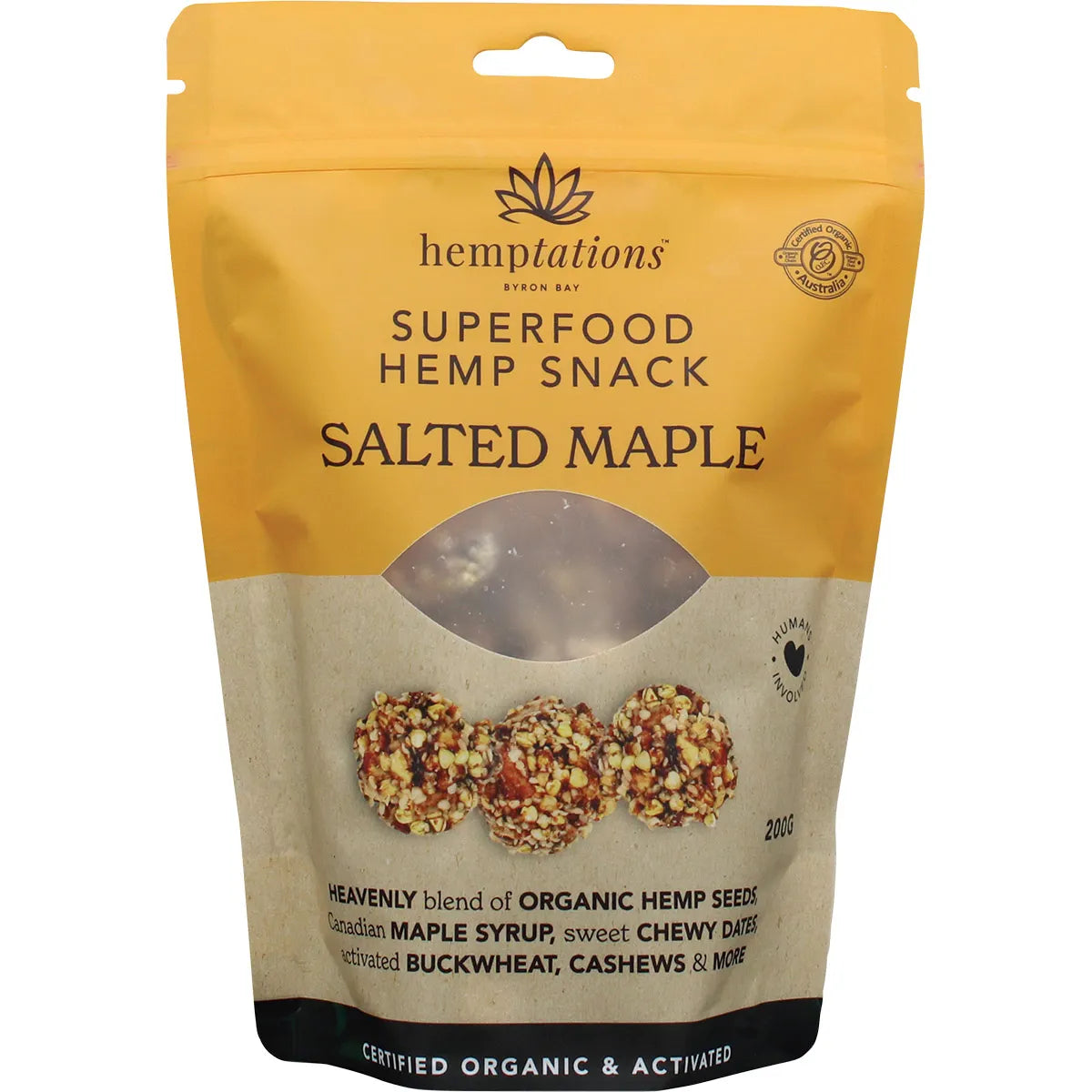 Hemptations Superfood Hemp Snack Salted Maple 200g front