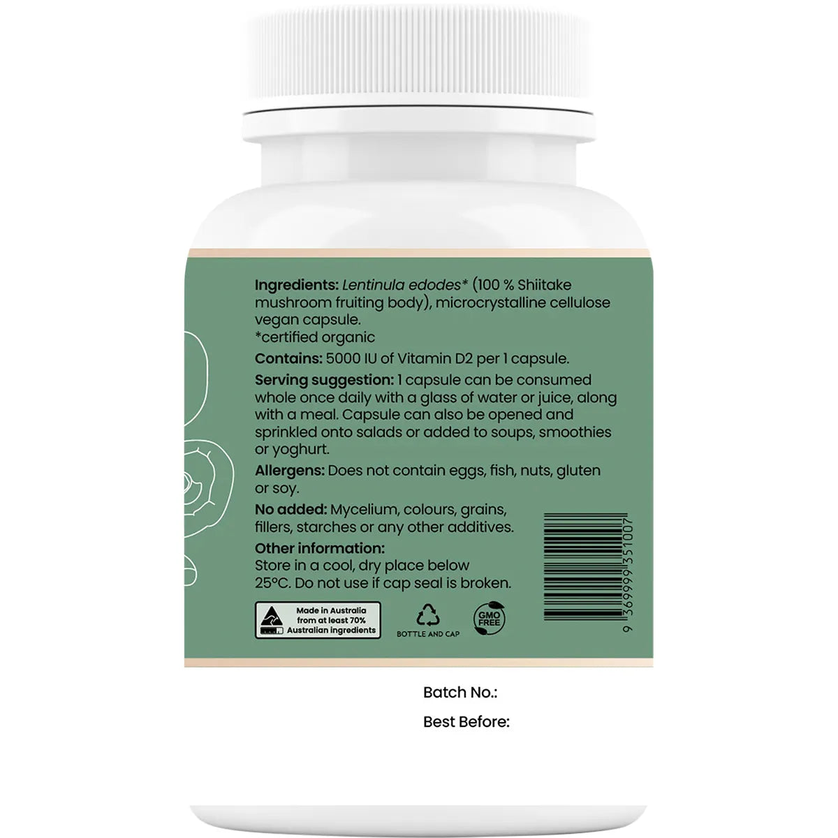 Natural Vitamin D 5000 IU 60 Vegan Caps