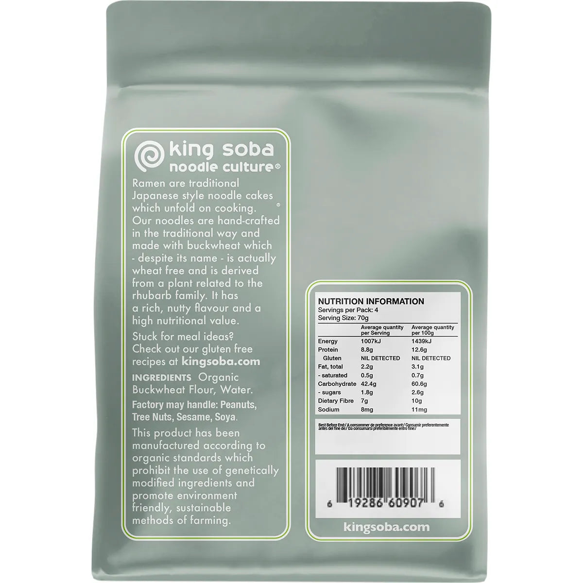 King Soba Organic Buckwheat Ramen Noodles 280g back