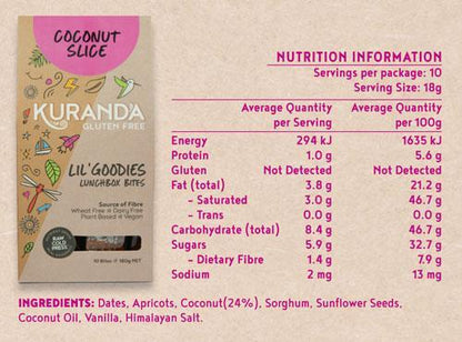 Gluten Free Lil' Goodies Lunchbox Bites Coconut Slice 18g x 10 Pack2