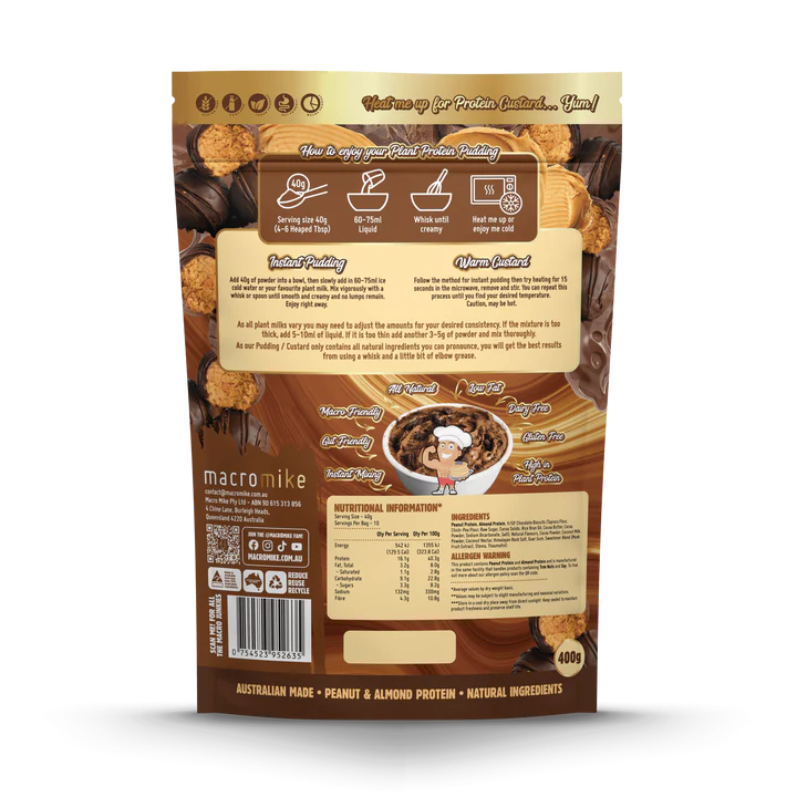 macro mike Plant Protein Pudding Choc Peanut Truffle Fudge 400g back