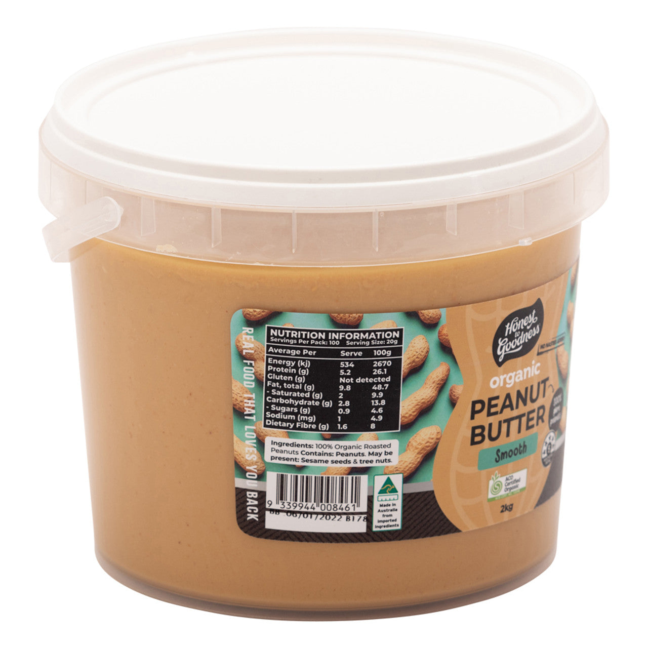 Organic Smooth Peanut Butter 2KG back