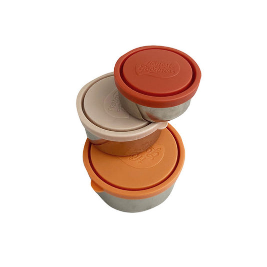 Set of 3 Round Nesting Stainless Steel Food Containers - Tricolour